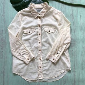 Anthro Maeve Yellow Mini Dot Shirt Semi Sheer